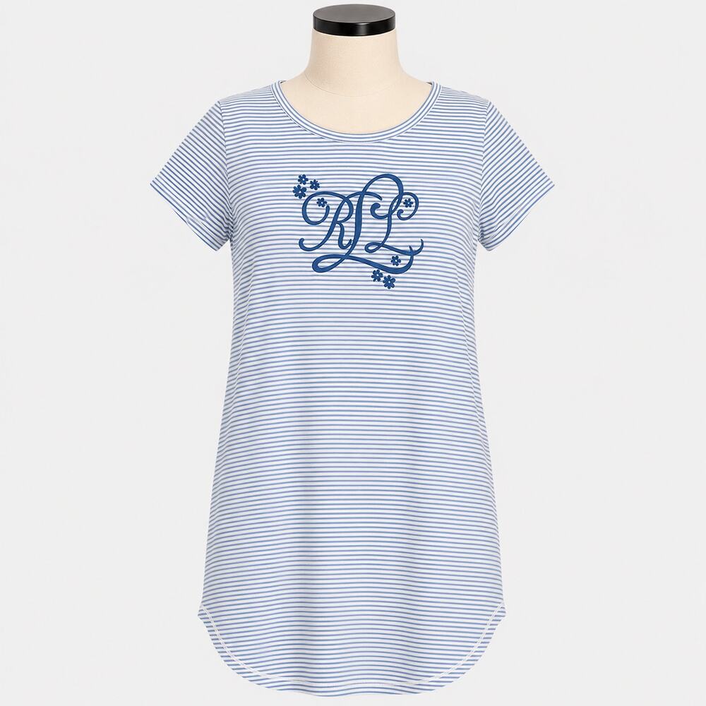 Lauren Ralph Lauren Blue White Striped Sleep Shirt Women's Small Monogram